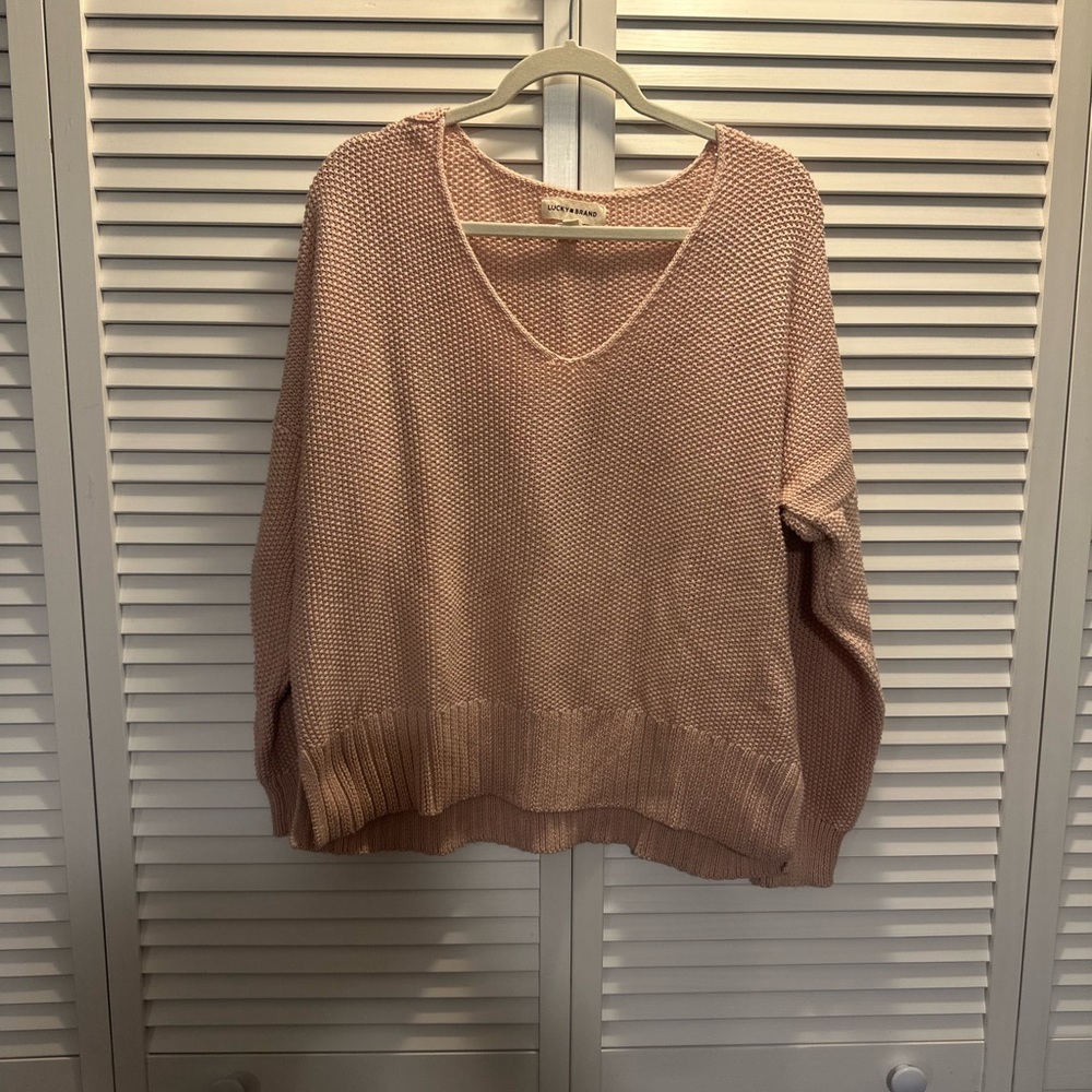 Lucky Brand Pink V-Neck Sweater with Relaxed Fit